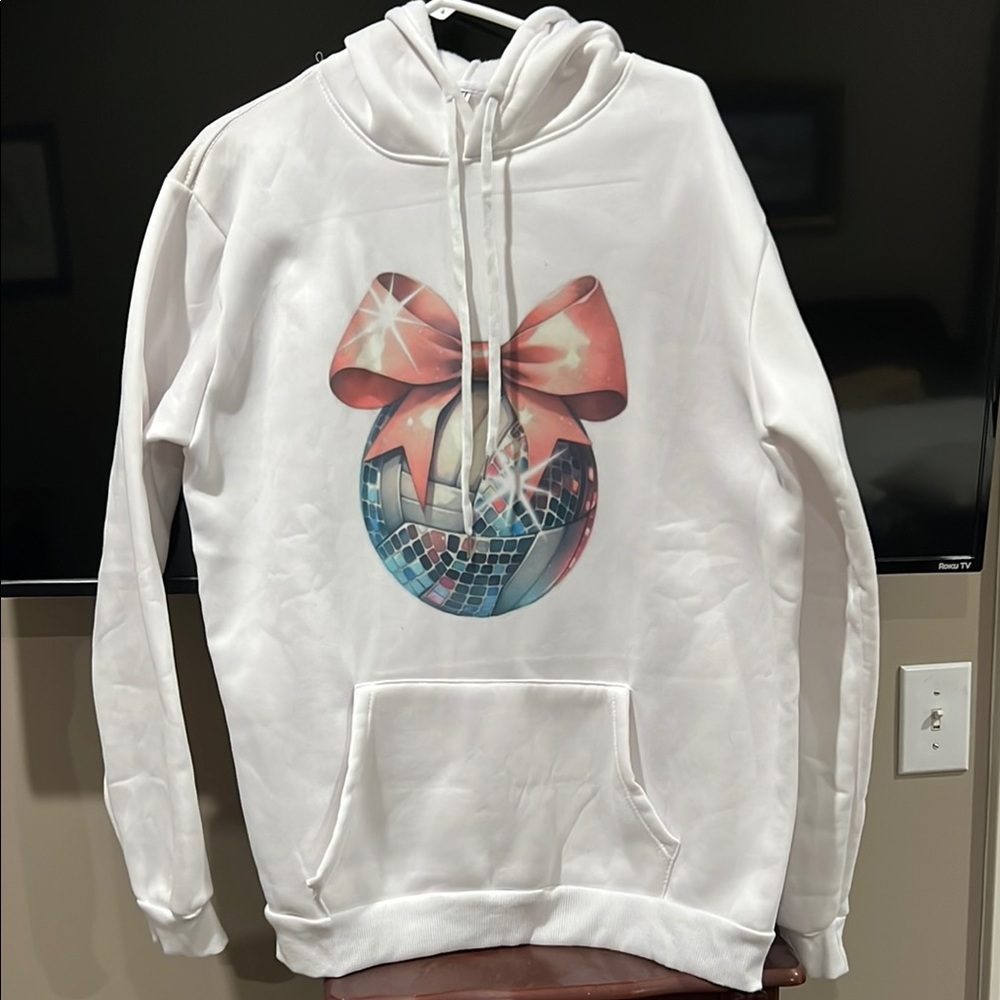 White Graphic Hoodie with Red Accents